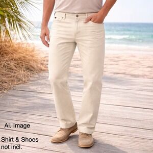 7 For All Mankind‎ Flynt Men 38W Straight Leg Off White Cream Jeans USA Minimal